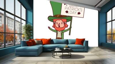 happy saint patrick`s day label with leprechaun character Wall mural